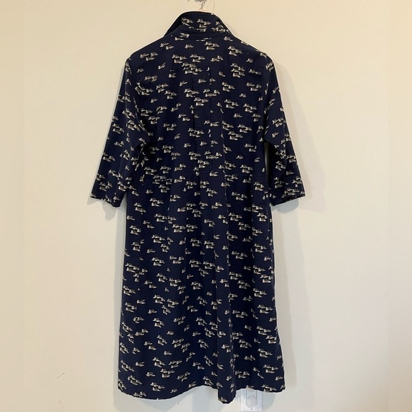 NAVY Blue Vintage Cotton Midi Dress Nautical Boats and Harbour Print Coastal - Picture 8 of 12